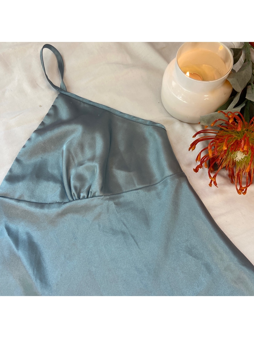 Y2k 90s Slip Dress Light Blue Satin Coquette Fairy Whimsy Feminine Romantic Boho - Picture 5 of 7